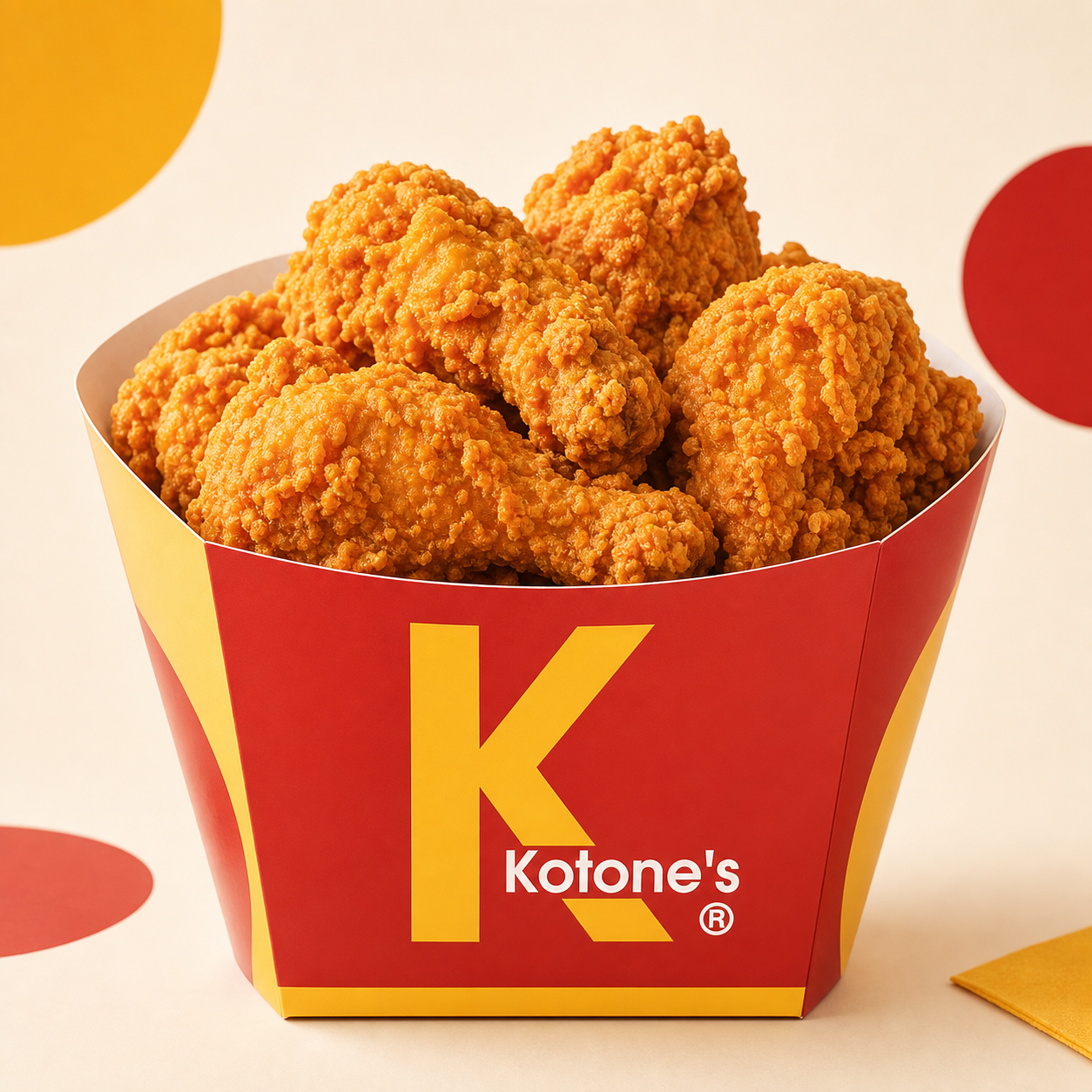 印有 Kotone's logo 的吮指酥鸡炸鸡桶